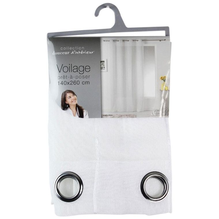 Douceur d'intérieur, firana na przelotkach, biała, Linahe, 140-260 cm