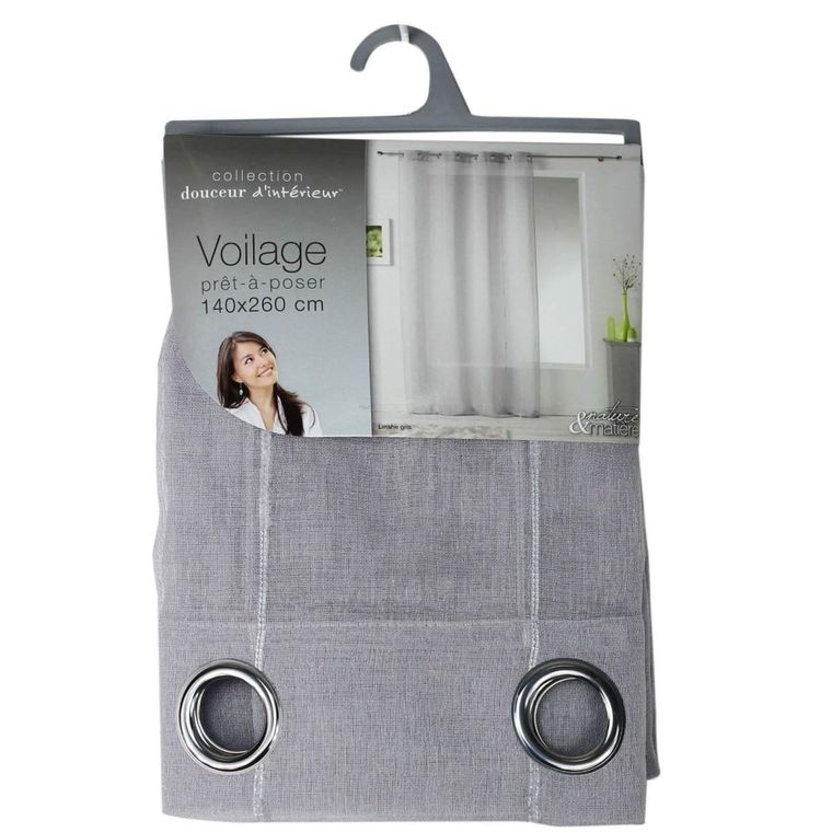 Douceur d'intérieur, firana na przelotkach, szara, Linahe, 140-260 cm