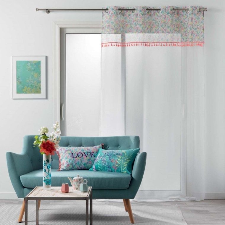 Douceur d'intérieur, firana okienna na przelotkach, Fresh, Liberty, 140-240 cm, biała z dekorem