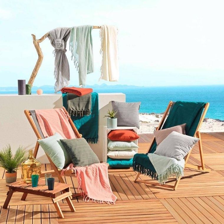 Douceur d'intérieur, koc bawełniany z frędzlami, Lilia, tkana bawełna, 150-150 cm