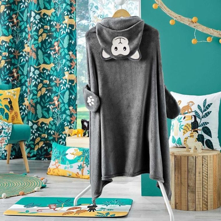 Douceur d'intérieur, koc z kapturem z haftem, 100-120 cm