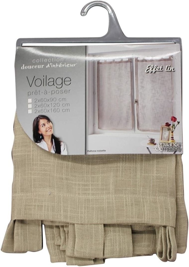 Douceur d'intérieur, krótka firana do kuchni, Holtona, 60-160 cm, brązowa, 2 szt.