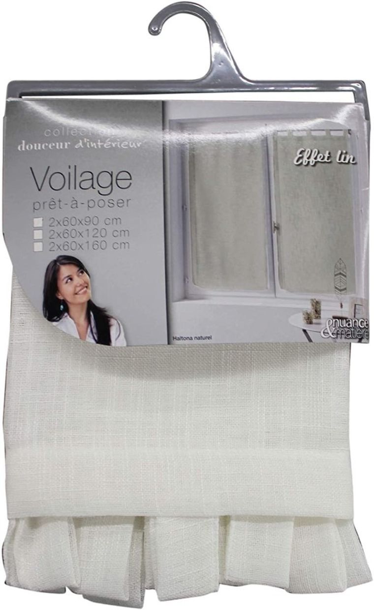 Douceur d'intérieur, krótka firana do kuchni, Holtona, 60-160 cm, naturalna, 2 szt.