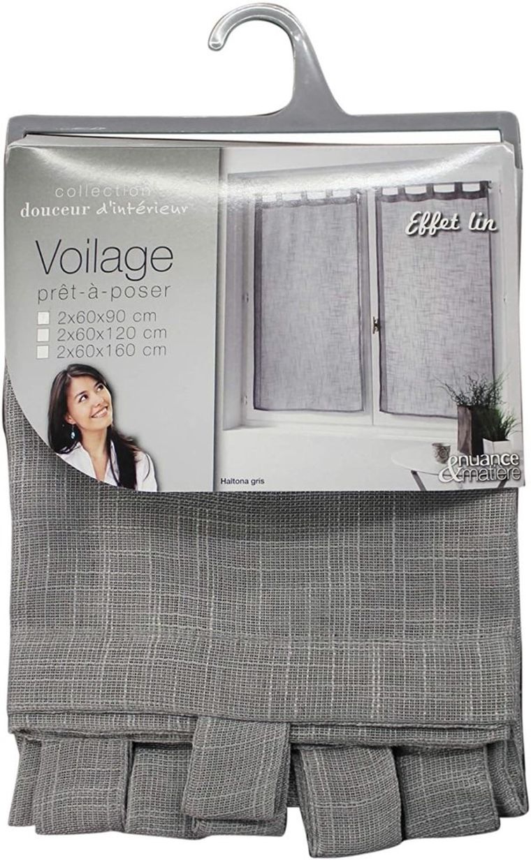 Douceur d'intérieur, krótka firana do kuchni, Holtona, 60-160 cm, szara, 2 szt.