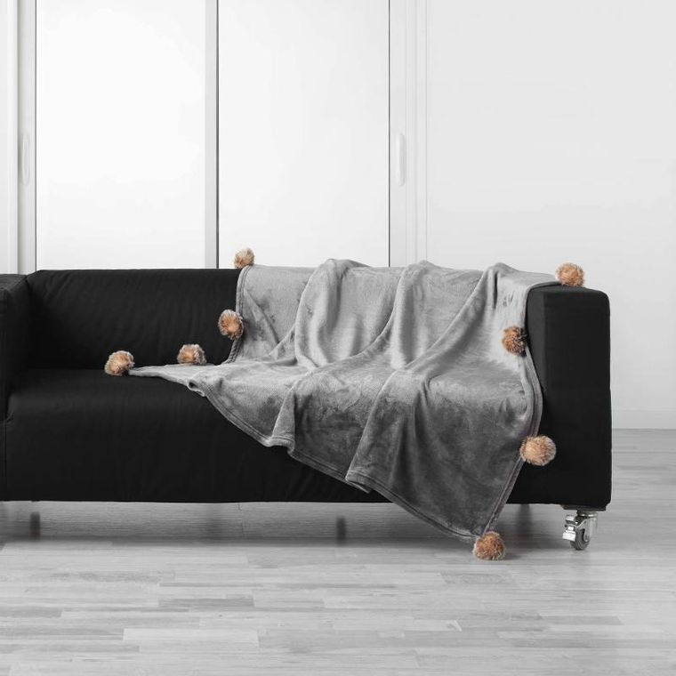 Douceur d'intérieur, miękki koc futrzak, Snowy, z pomponami, 125-150 cm