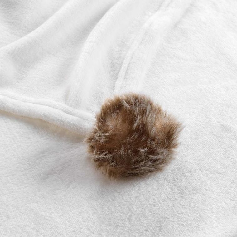 Douceur d'intérieur, miękki koc futrzak, Snowy, z pomponami, 125-150 cm