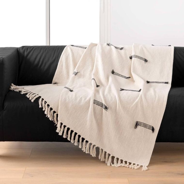 Douceur d'intérieur, narzuta bawełniana, Juline z frędzlami, 125-150 cm