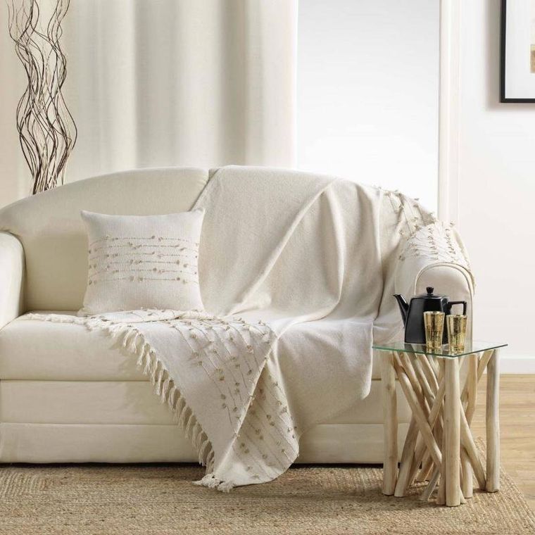 Douceur d'intérieur, narzuta boho, Golden Sunset, pled z gładkiej przędzy z frędzlami, 125-150 cm