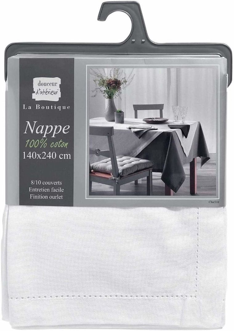 Douceur d'intérieur, obrus prostokątny na stół, Charline, 140-240 cm, biały