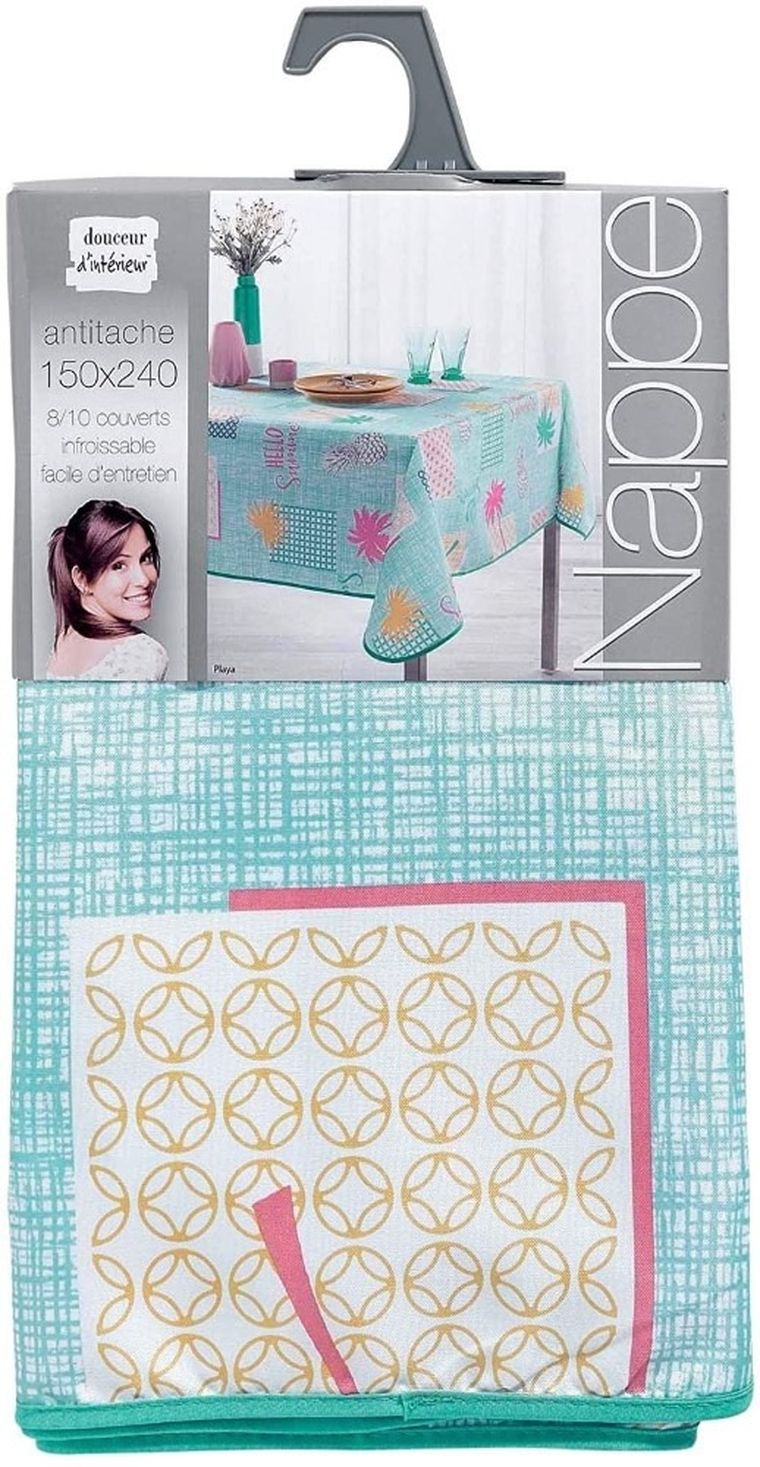 Douceur d'intérieur, obrus prostokątny na stół, Playa, 150-240 cm, miętowy w nadruki