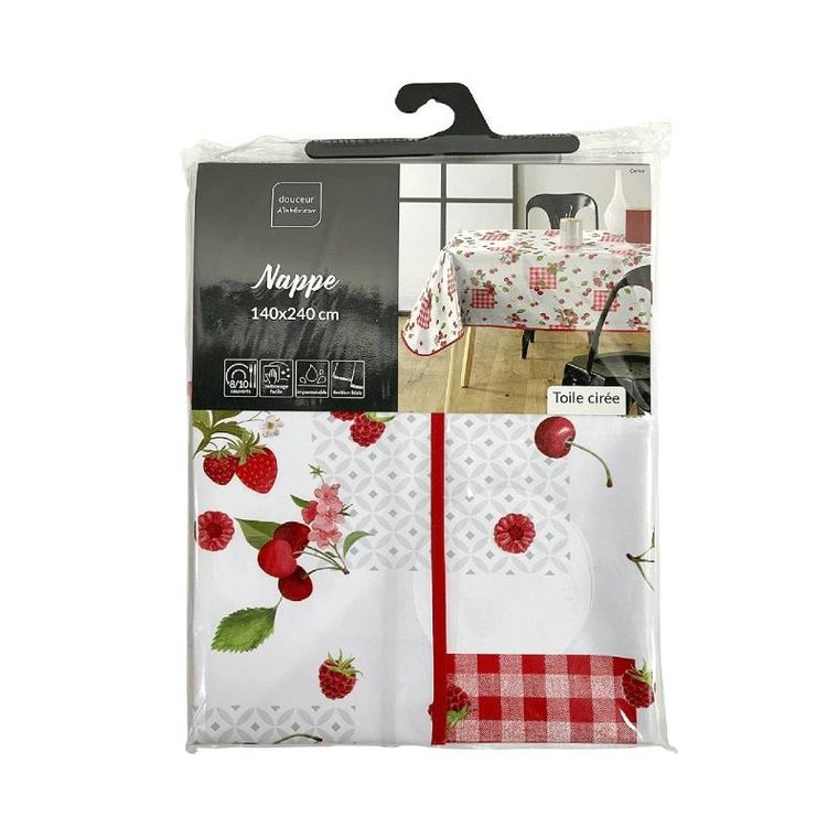 Douceur d'intérieur, obrus w owocowy wzór, Cerise, 140-240 cm, tworzywo sztuczne