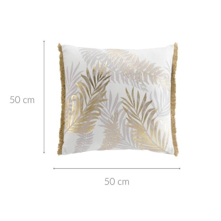 douceur d'intérieur, ozdobna poduszka ze złotym wzorem i frędzlami, 50-50 cm