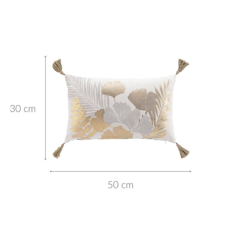 Douceur D'intérieur, podłużna poduszka ozdobna z frędzlami, złote liście, 30-50 cm