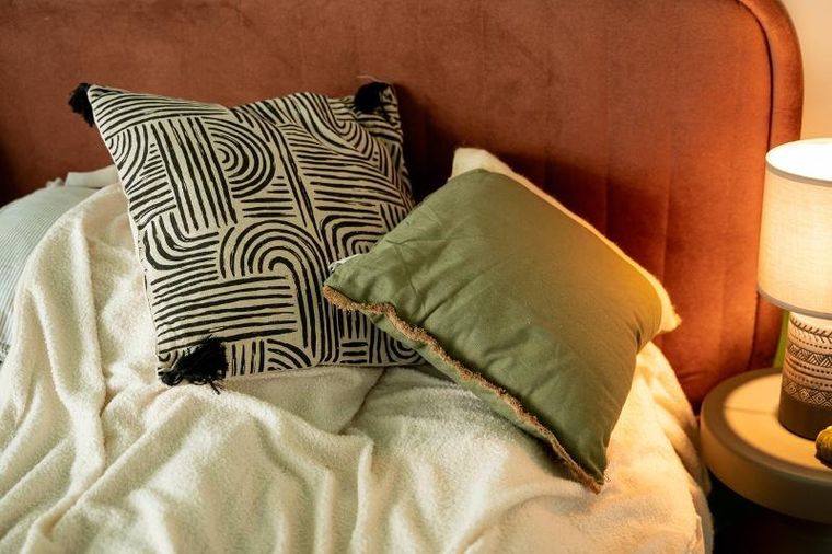 Douceur d'intérieur, poduszka dekoracyjna, Pandore, z frędzlami, geometryczny wzór, 45-45 cm