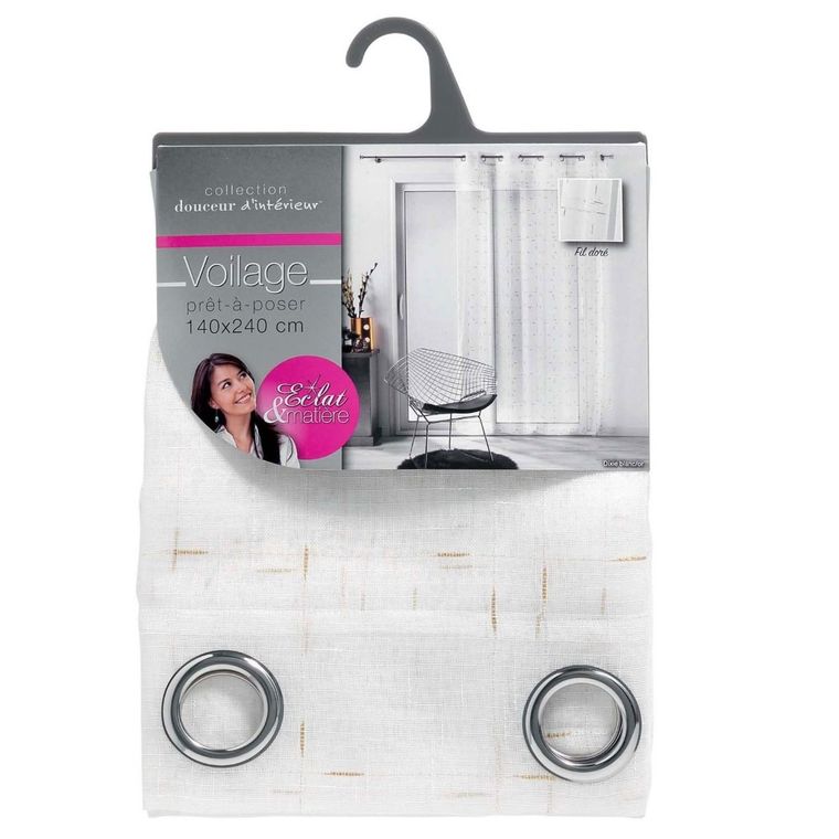 Douceur d'intérieur, zasłona okienna, na przelotkach, Dixie, 140-240 cm, biała ze złotym nadrukiem