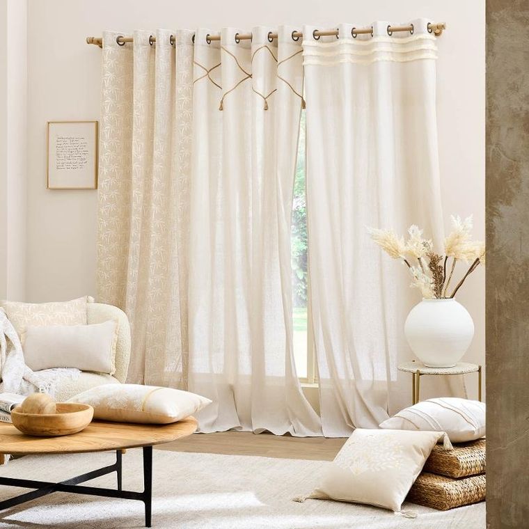 Douceur d'intérieur, zasłona okienna z jutowym dekorem, 140-240 cm, Lacia