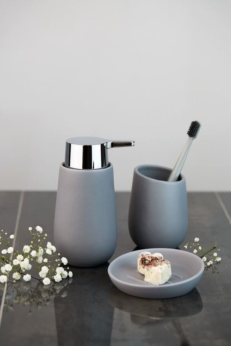 Dozownik na mydło, ceramiczny, Badi, szary