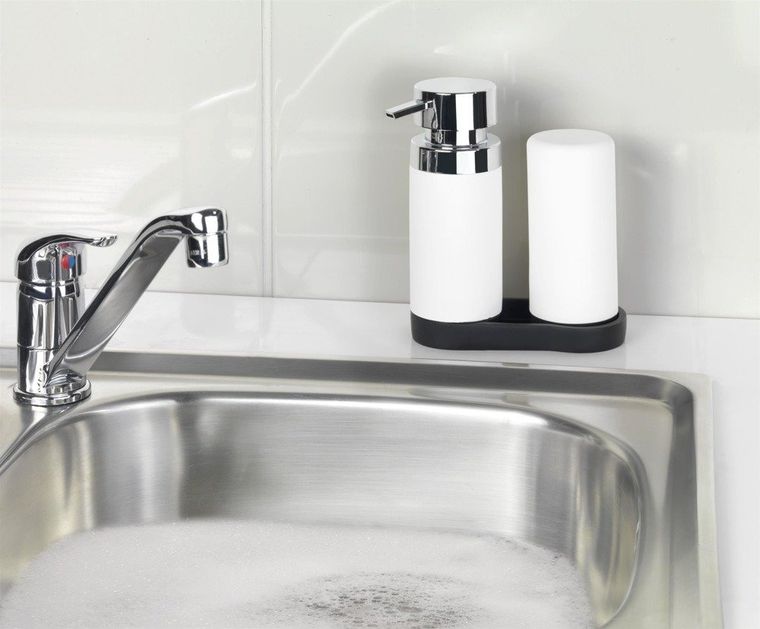 Dozownik z pompką do mydła i silikonowy pojemnik na płyny, zestaw 2w1, 250 ml