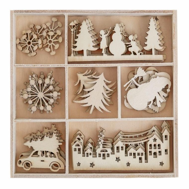 DP Craft, kształty z drewna, zimowe miasteczko, 35 szt.