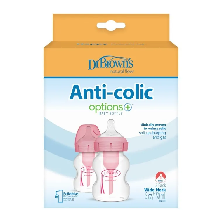 Dr Brown's, Options+, butelka z szeroką szyjką, 150 ml, różowa, dwupak