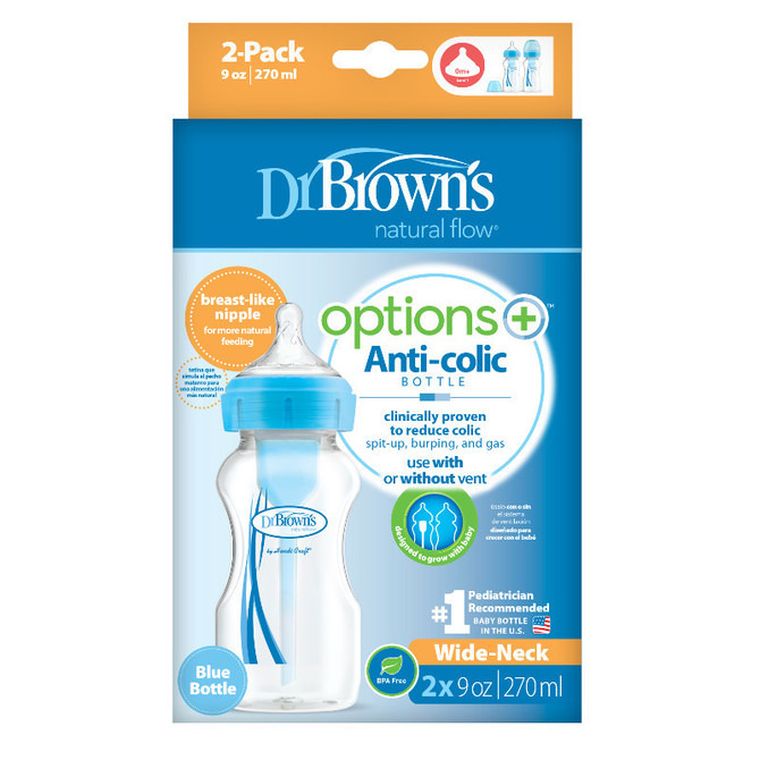 Dr Brown`s, Options Plus, butelka antykolkowa, szeroka, 0m+, 270 ml, 2 szt.