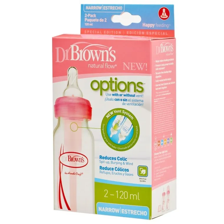 Dr. Brown's, Options Standard, butelka, 120 ml, różowa, dwupak