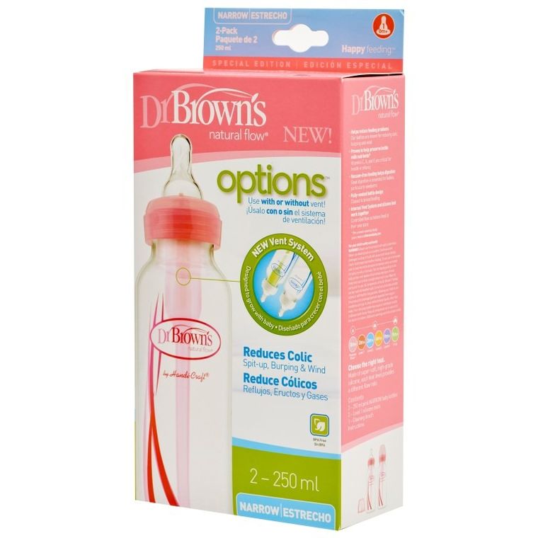 Dr. Brown's, Options Standard, butelka, 250 ml, różowa, dwupak