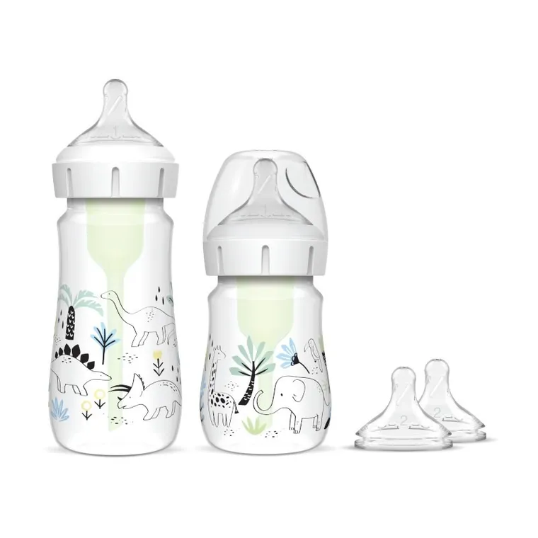 Dr Brown's, Options+, zestaw startowy: butelka, 150 ml + butelka, 270 ml + smoczek, poziom 1, 2 szt. + smoczek, poziom 2, 2 szt. + szczoteczka