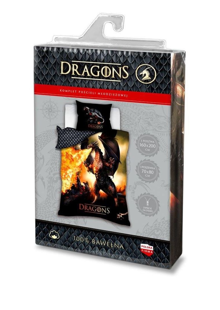 Dragons, Ognisty Smok, 2-częściowy komplet pościeli, 160-200 cm
