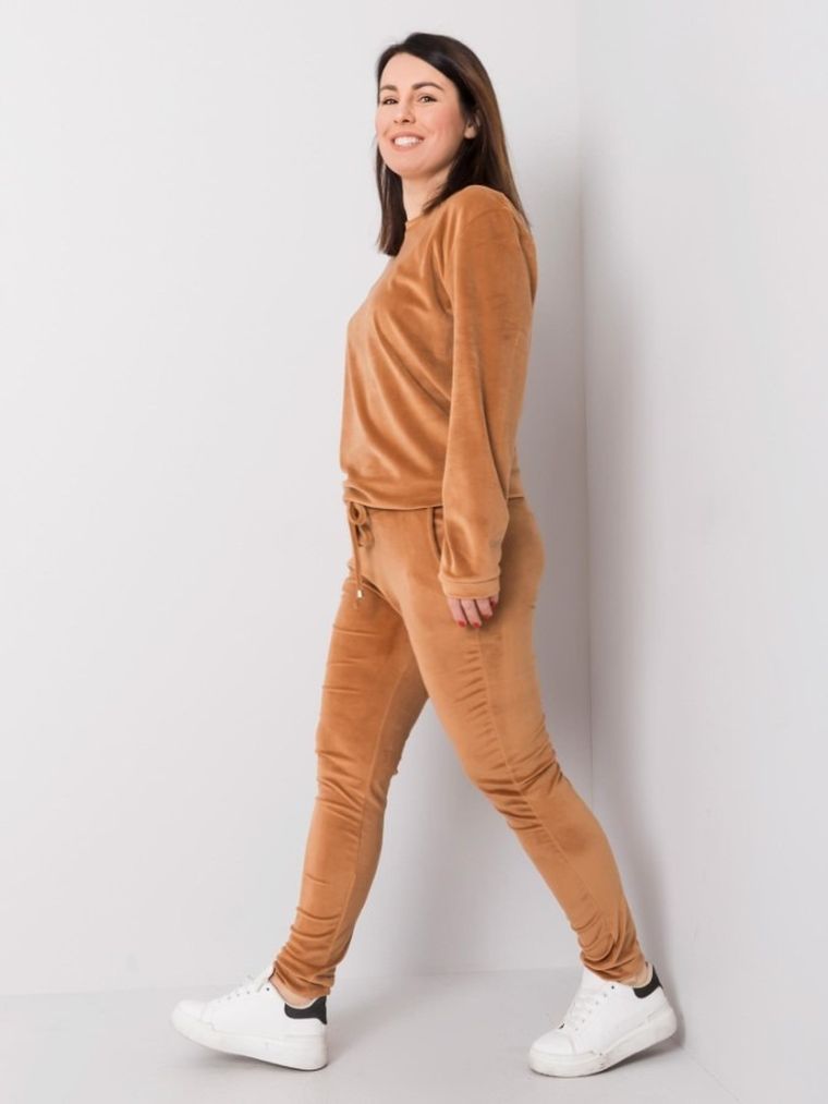 Dres damski, welurowy, plus size, beżowy, Relevance