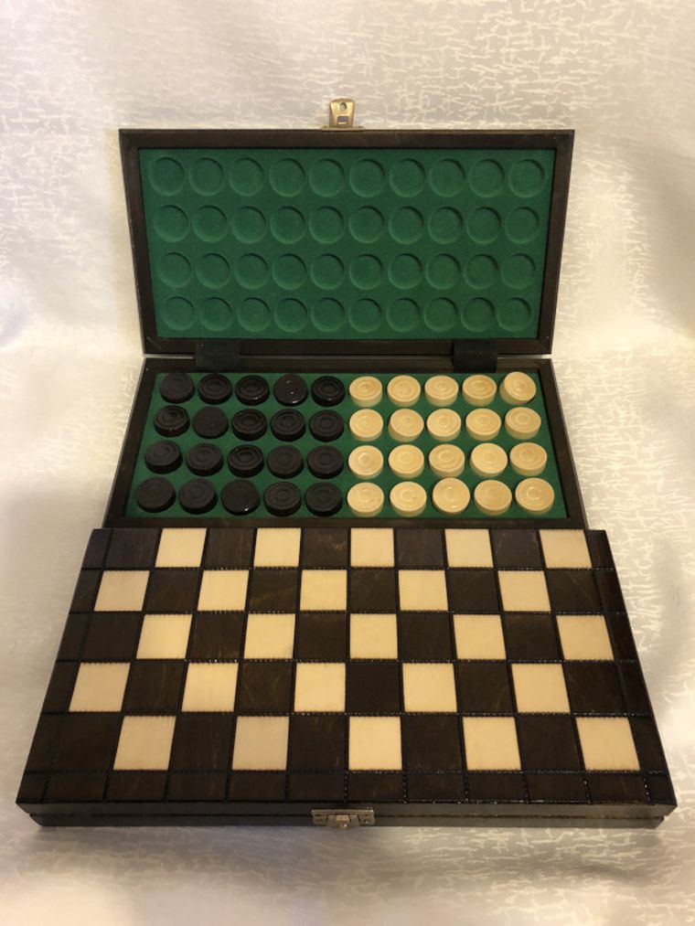 Drewniane warcaby, 100-polowe, gra logiczna, 31 cm