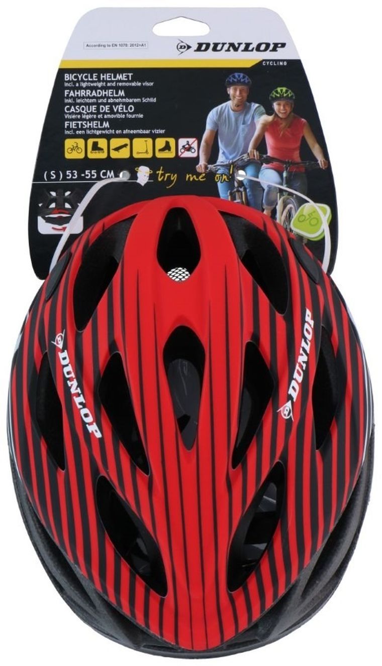 Dunlop, kask rowerowy, regulowany, czerwony, S