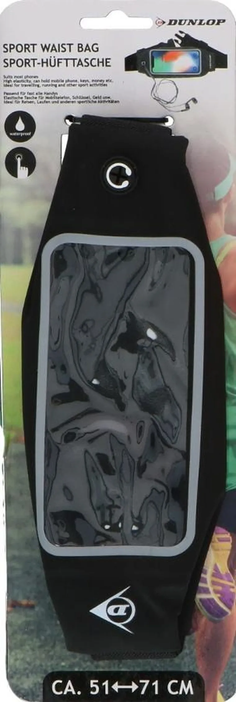 Dunlop, wodoszczelna saszetka do biegania, okienko na telefon, czarna