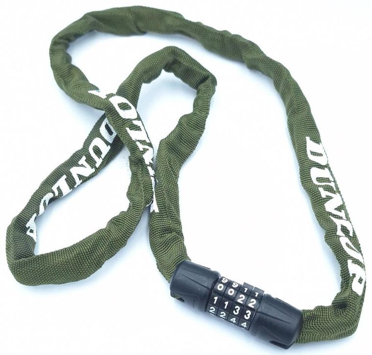 Dunlop, zapięcie rowerowe, łańcuch na szyfr, 120 cm, khaky