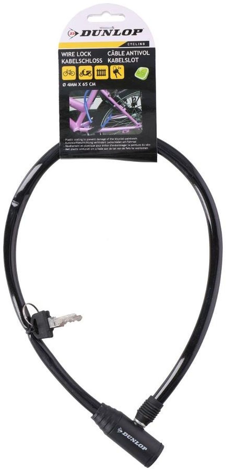 Dunlop, zapięcie rowerowe, linka zamek, 0.4-65 cm, czarny