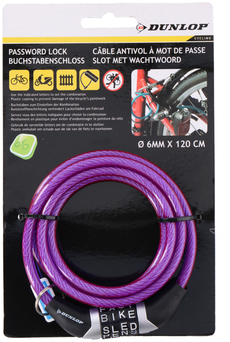 Dunlop, zapięcie rowerowe na szyfr, 120 cm