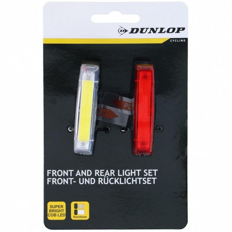Dunlop, zestaw lamp rowerowych, LED, czarne