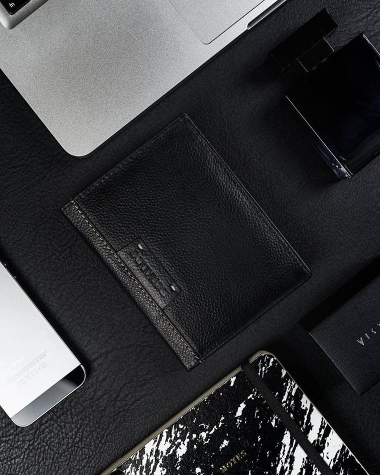 Duży skórzany czarny portfel męski RFID, Ronaldo