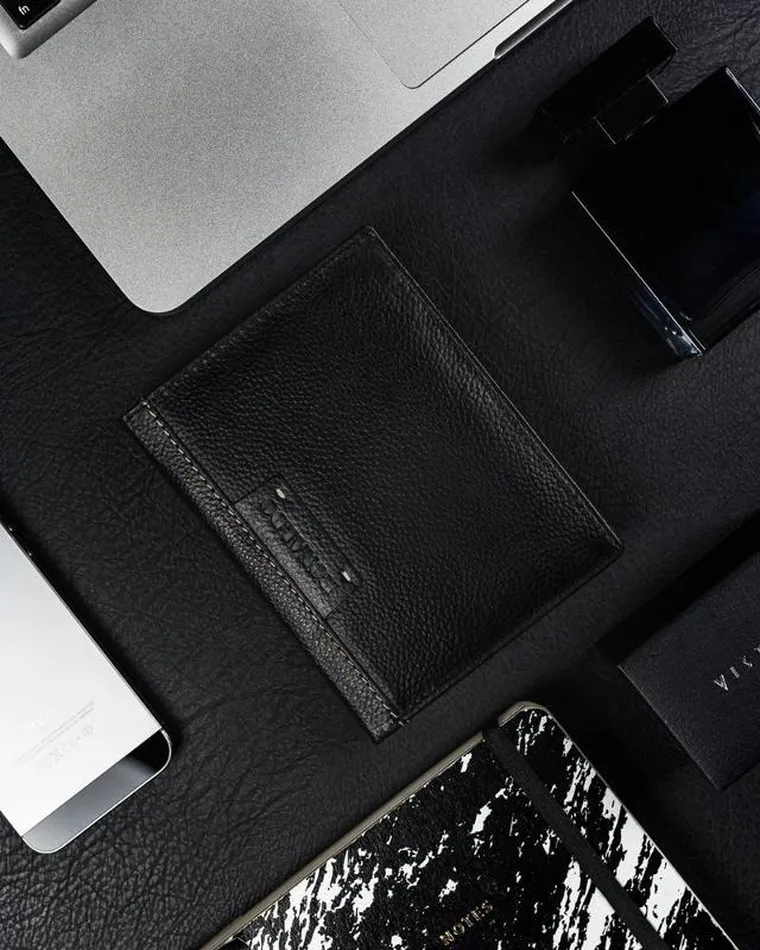 Duży skórzany czarny portfel męski, Ronaldo