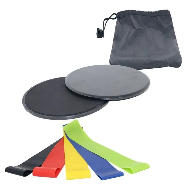 Dyski poślizgowe + 5 szt. gumy do ćwiczeń, czarne