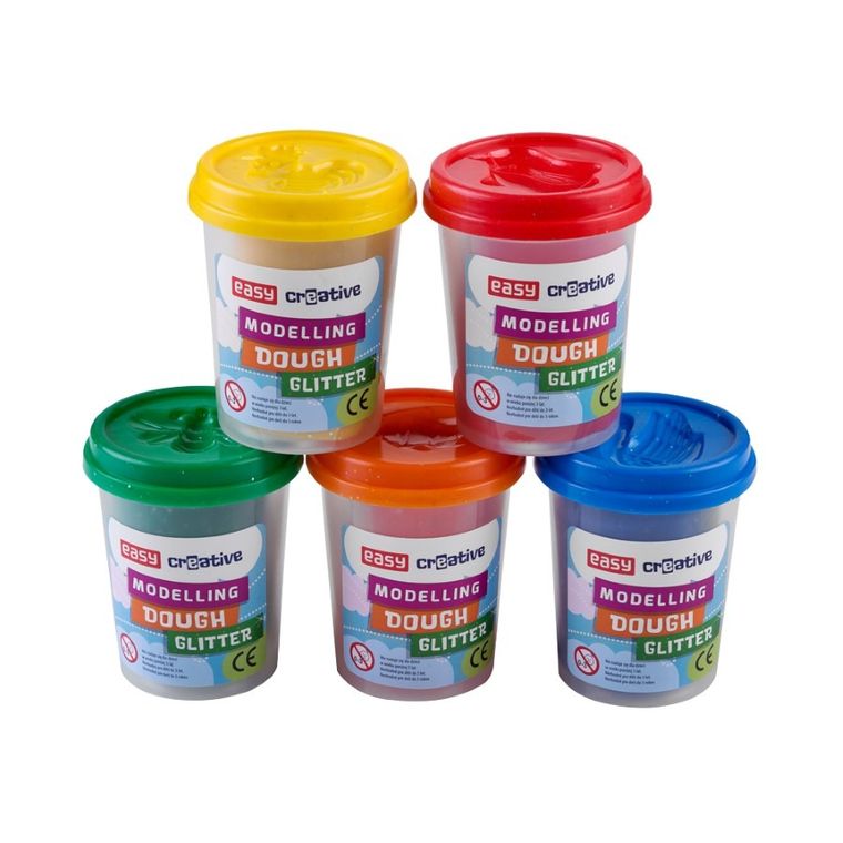 Easy, kubki z masą plastyczną i foremkami, brokatowe kolory, 5 szt.