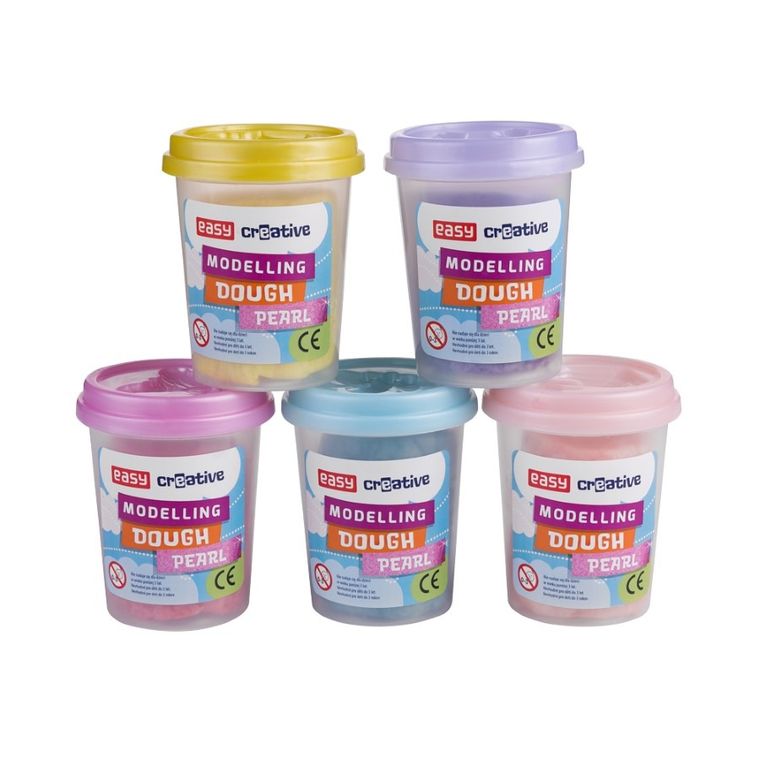 Easy, kubki z masą plastyczną i foremkami, perłowe kolory, 5 szt.