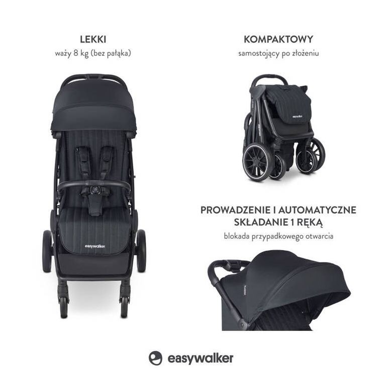 Easywalker, Jackey2 XL, przestronny, samoskładający się wózek spacerowy z kołami XL, Midnight Black