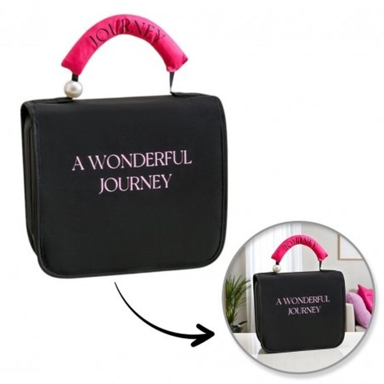 Ecarla, kosmetyczka rozkładana, kuferek z rączką, czarny