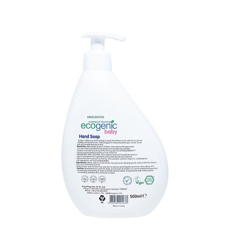 Ecogenic, mydło do rąk w płynie dla dzieci z pompką, bezzapachowe, 500 ml