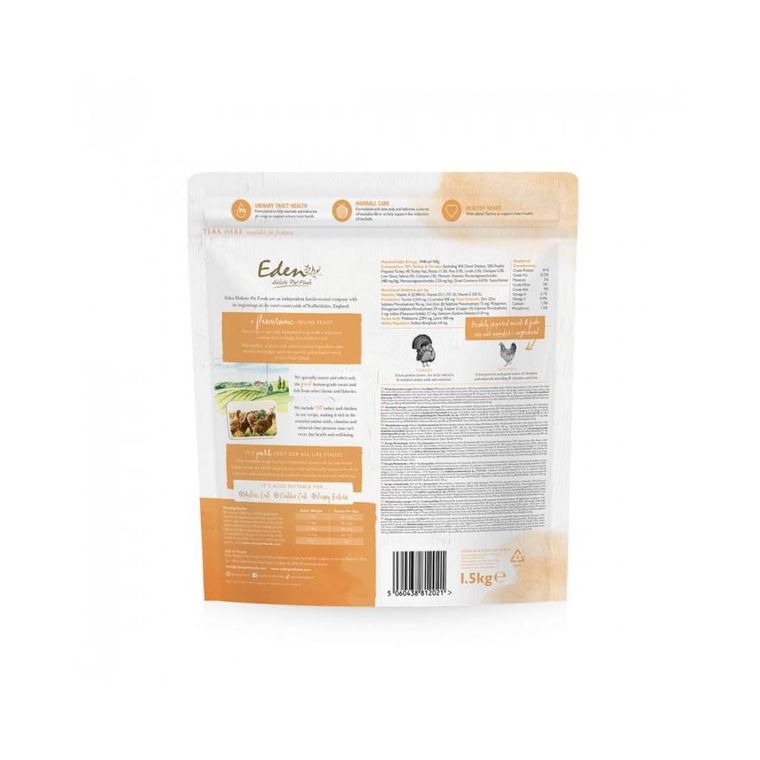 Eden, Indyk i Kurczak, karma sucha dla kotów, 1,5 kg