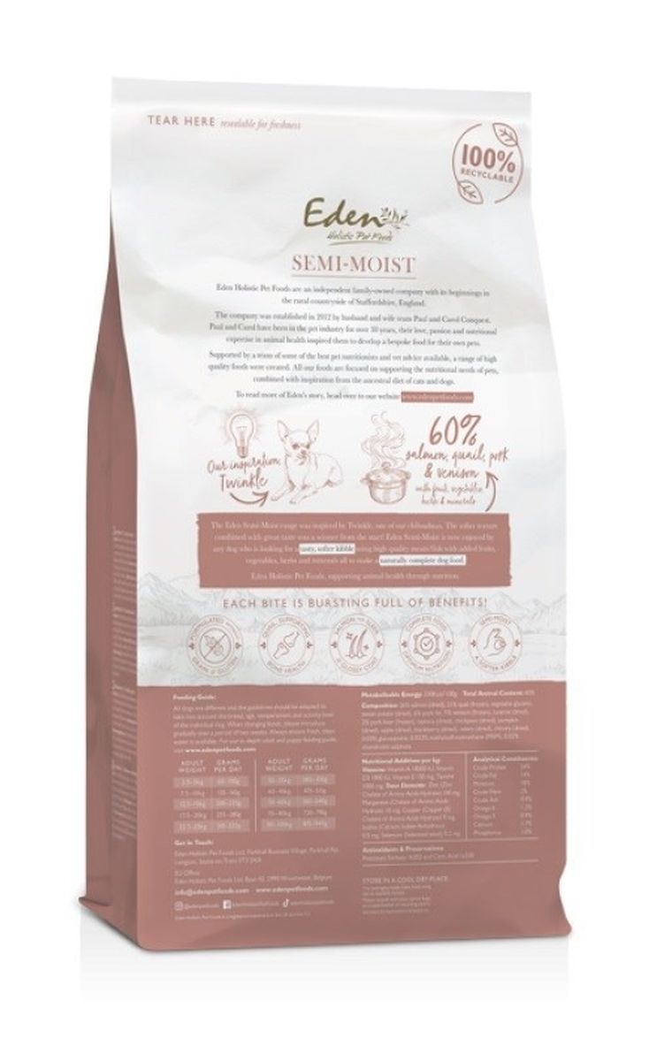 Eden, półwilgotna karma dla psów, łosoś, przepiórka, 10 kg