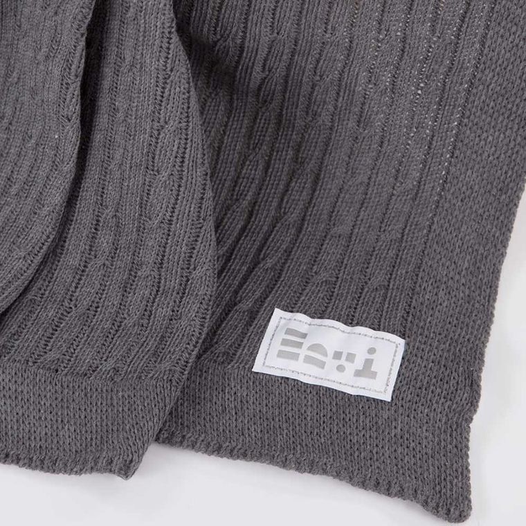 Eevi, kocyk dziany, warkocz, bawełna, grafit, 75-100 cm