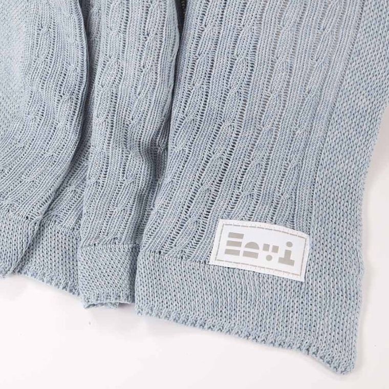 Eevi, kocyk dziany, warkocz, bawełna, niebieski, 75-100 cm