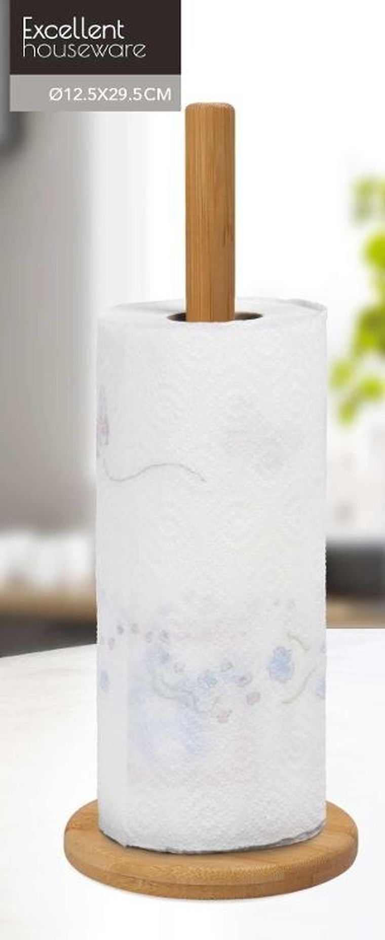 Eh Excellent Houseware, bambusowy stojak na ręcznik papierowy, średnica 12,5-31,5 cm